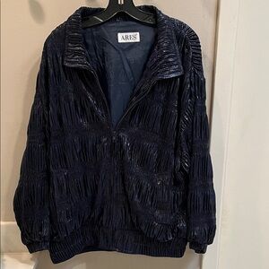 Midnight Blue Textured Bomber Jacket